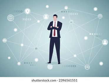 Businessman stay connection diagram.Big Data, AI, Cloud Computing, IOT