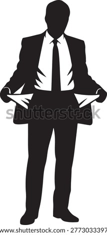 Businessman stay with empty pockets icon. Finance elements. Premium quality graphic design. logo Vector Black silhouettes
