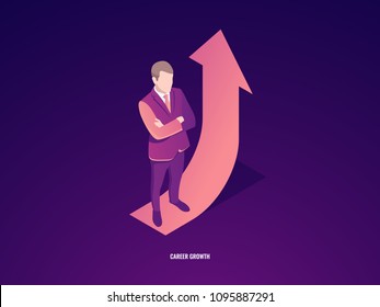 Businessman Stay On Arrow Up, Career Growth, Business Success Isometric Vector Illustration