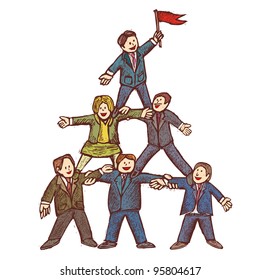 Businessman stay together as a team in a pyramid shape