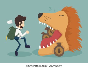 Businessman steal money from lion , eps10 vector format