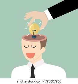 Businessman stealing idea from the other. Vector illustration