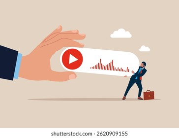 Empresário roubando mensagem de voz. Roubo de mensagens de voz. Ilustração vetorial moderna em estilo plano.
