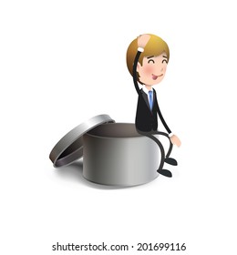 Businessman with steel box. Vector design.