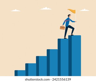 Businessman step on rise up graph for next goal ladder of success to reach goal	
