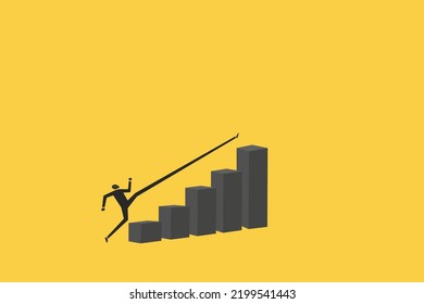 businessman step on top growing bar graph. concept of motivation, success, achievement , target, goal, and career