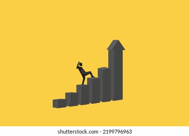 businessman step on top growing bar graph. concept of motivation, success, achievement , target, goal, and career.