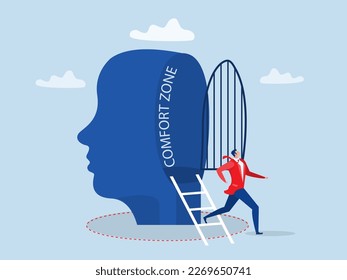 businessman step out of comfort circle for freedom for new success.manage to exit from original idea to start new idea conceptcomfort zone concept vector