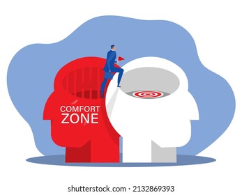 businessman step out of comfort old head for freedom for new mindset to success.comfort zone concept vector