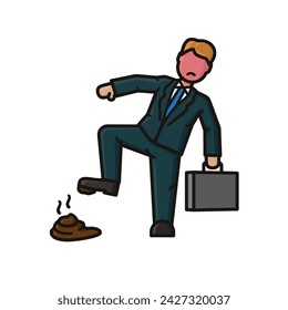 Businessman stepped in dog poo isolated vector illustration for Walk To Work Day on April 5