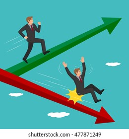 Businessman stepping on and stepping down, vector illustration cartoon