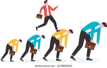 Businessman stepping on the heights of his companions

