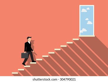 Businessman stepping up a staircase to success. Business Concept