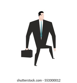 Businessman steps forward. Guy goes on white background. Movement in business
