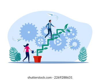 Businessman steps up on the ladder tree. Business growth or company development. investment concept 