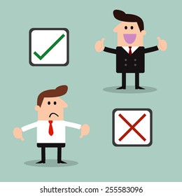 businessman and Stickers with check marks and x symbols - Illustration