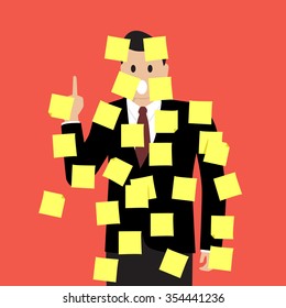 Businessman with a lot of sticky notes. Vector Illustration