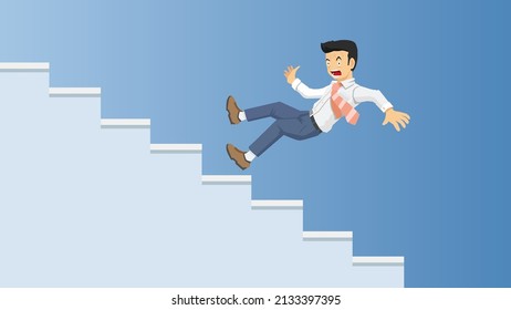 Businessman Stock Exchange Web Banner. Stock Market. Depressing Global Economic Outlook. Modern Flat Design People Falling Down Stairs.