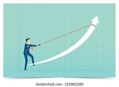 Empresario deja de bajar el gráfico, ahorra economía en caída, riesgo y pérdida, indicador de negocio, crecimiento financiero, concepto de diseño de ilustración de vectores en la plantilla de postcard