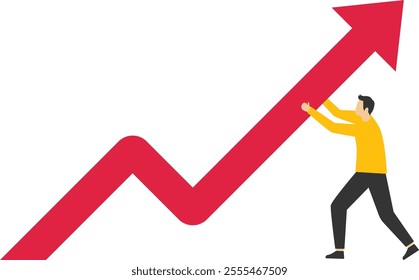 Businessman stop falling graph, save falling economy, risk and loss, business indicator, financial growth, Vector illustration design concept in postcard template

