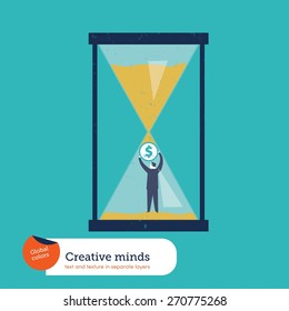 Businessman stopping a sand clock with a coin. Vector illustration Eps10 file. Global colors. Text and Texture in separate layers.