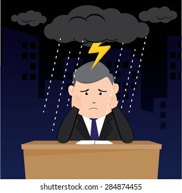 Businessman strain and dark rain clouds, Illustration Vector eps10