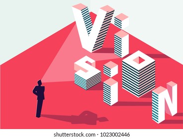 Businessman with strategic vision. Concept with isometric 3D sign