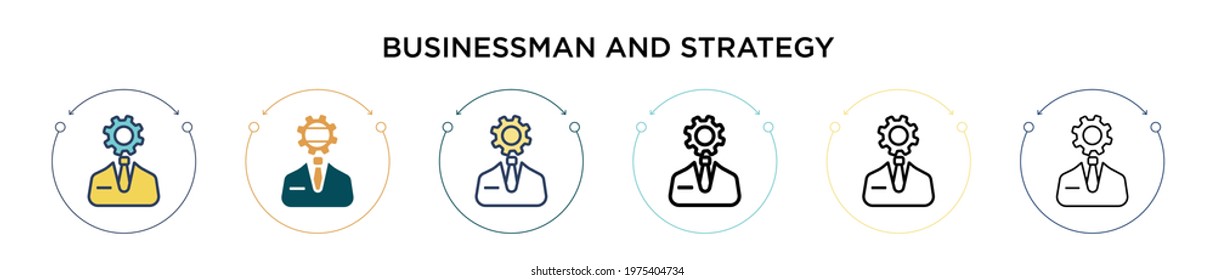 Businessman and strategy icon in filled, thin line, outline and stroke style. Vector illustration of two colored and black businessman and strategy vector icons designs can be used for mobile, ui,