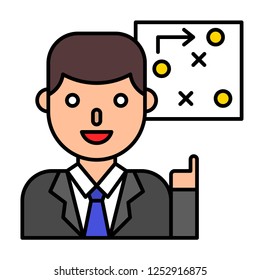 Businessman with strategy vector, filled design editable outline icon
