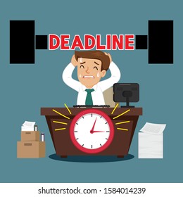 Businessman stress pressured by deadline, illustration vector cartoon