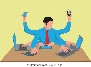 Businessman stressed by too many tasks work vector