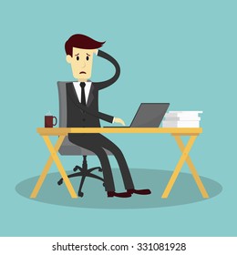 businessman stressed and exhausted, vector illustration
