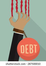 Businessman stressed with large debt. Using his hand Scrabble the wall was bleeding. Debt burden bring him down. Business concept on debt.