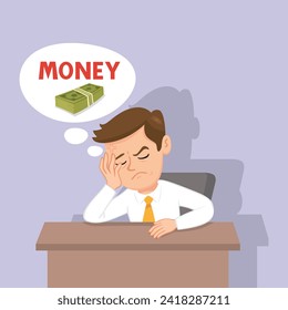 Businessman stressed thinking about money. Business needs money. illustration, vector, cartoon, eps10. 