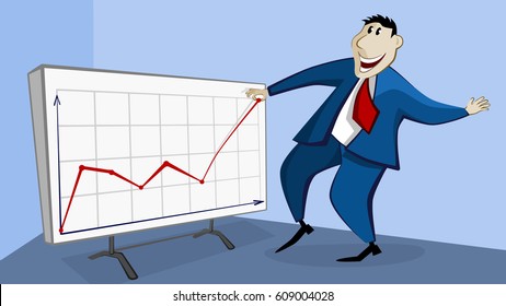 Businessman stretches the graph to up direction. Business concept vector illustration