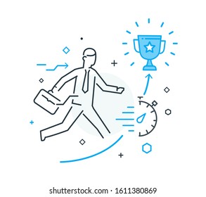 businessman strive to get a cup. Success, achieving goals, pride. Vector illustration Eps 10 file. Success. Line icon illustration