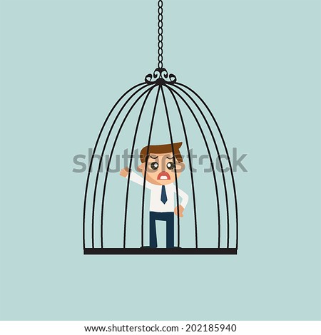 Businessman stuck in the birdcase.