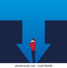 Businessman stuck at the bottom of arrow