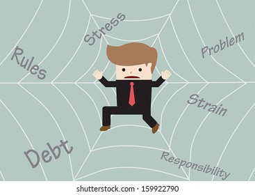 Businessman stuck on spider web, VECTOR, EPS10