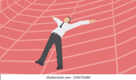 Businessman stuck with spiderweb.

