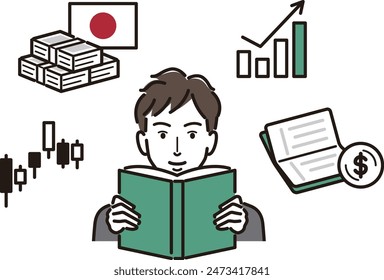 Businessman studying about investment with a book