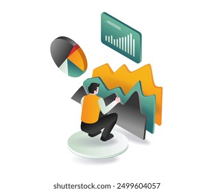 Hombre de negocios estudiando datos financieros representados por gráficos y gráficos