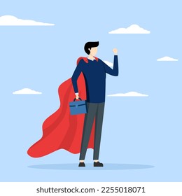 Businessman success concept or leadership concept, superhero or powerful, power to win or finish job, great employee or best worker, courage and determination.