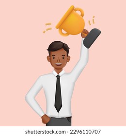 Businessman success concept with trophy 3d character vector design.