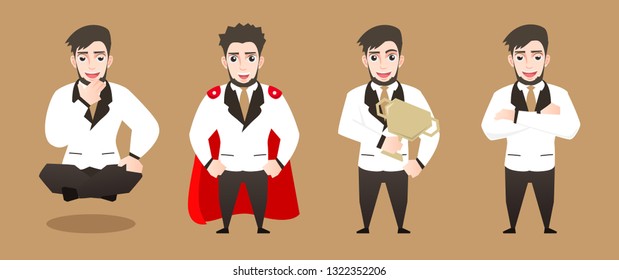 Businessman in success emotions design and expressions, Businessperson in casual office look idea,It is a character set of a businessman vector art so it's easy to edit.mini cartoon leader cute style.