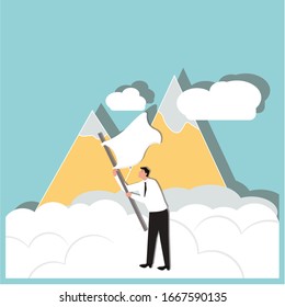 Businessman with success flag concept. Creative idea design. Flat vector illustration for template, brochure or presentation. 