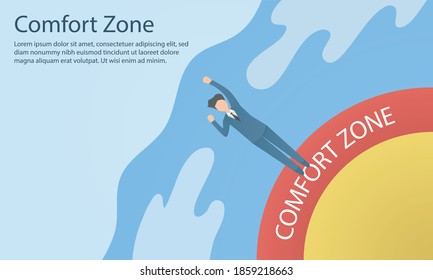 businessman success leaving from comfort zone,challenges,Self improvement, aspiration and seek opportunities,Vector illustration.