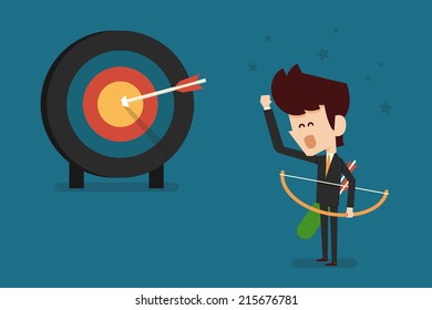 businessman and success target flat design, vector.