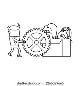 Businessman successful cartoon in black and white