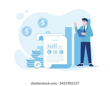 businessman with successful financial operations diagram. trending concept flat illustration